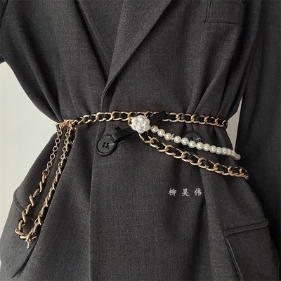 小香风金属腰链珍珠腰带