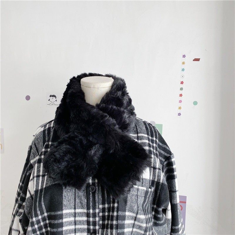 高级感 韩国东大门冬天新款仿濑兔毛交叉围巾毛绒围脖加厚保暖女