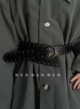 欧美复古百搭y2k辣妹废土风黑色腰封古着感嘻哈小众设计感重工艺
