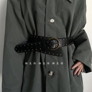 欧美复古百搭y2k辣妹废土风黑色腰封古着感嘻哈小众设计感重工艺