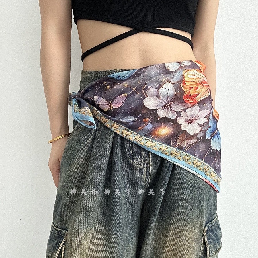 y2k辣妹蝴蝶丝巾腰带三角巾腰饰