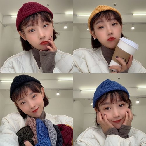 毛线女韩国瓜皮冷帽情侣街头帽子