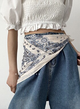 柳吴伟腰果花丝巾配饰牛仔裤腰带屁帘叠穿系腰三角巾腰封女款皮带