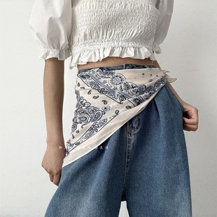 柳吴伟腰果花丝巾配饰牛仔裤腰带屁帘叠穿系腰三角巾腰封女款皮带