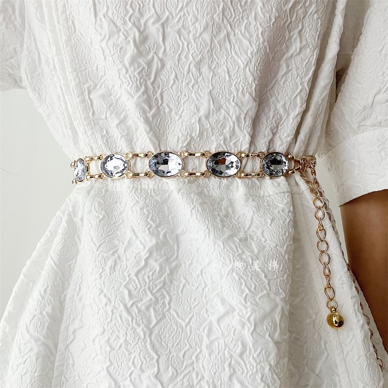 2025新款水钻金属腰带女装饰配裙子西装收腰高级感衬衫腰链女士细