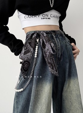 柳吴伟腰果花丝巾腰带长条裤链配饰皮带女装饰配牛仔裤设计感小众