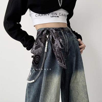 腰果花丝巾腰带女长条裤链配饰