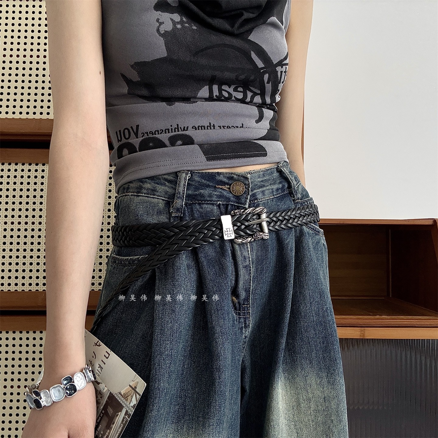 高级感男女编织腰带免打孔~