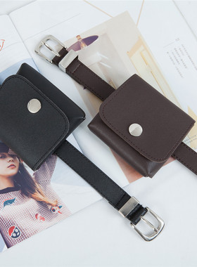 潮流个性带包包的皮带女chci韩风酷炫时髦黑色皮小腰带装饰复古潮