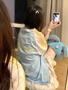 美式撞色拼接条纹短袖t恤女夏季2024新款oversize潮牌半袖上衣ins