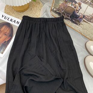 冰丝阔腿裤 高腰垂感休闲日系慵懒风山本裤 女夏季 薄款 新款 杏色薄款