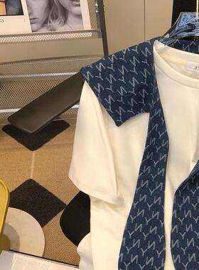 学院风海军领披肩简约短袖T恤女夏季新款设计感休闲ins宽松上衣潮