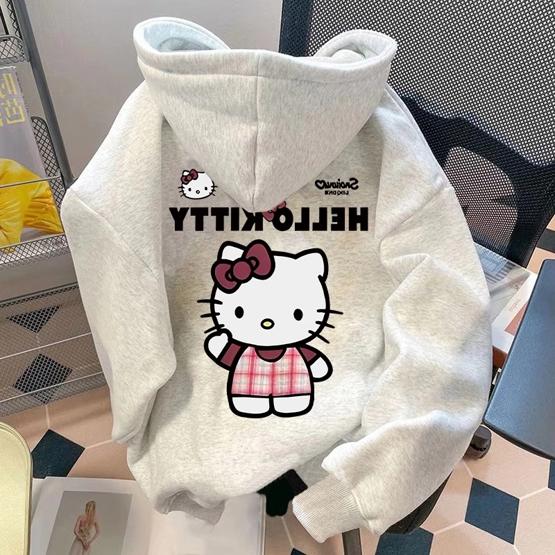 美式复古连帽卡通印花卫衣女秋冬加绒新款宽松开衫外套ins潮上衣