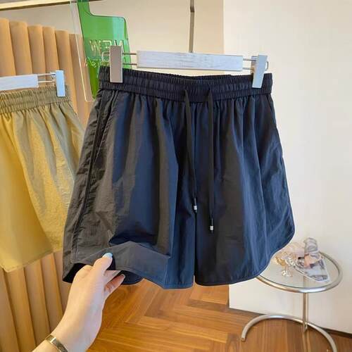 设计感薄款高腰松紧宽松休闲裤运动短裤女夏季显瘦百搭阔腿裤热裤