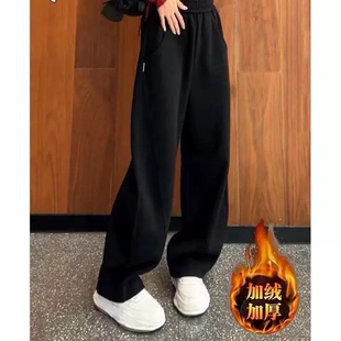 高腰宽松运动显瘦直筒休闲加绒卫裤 2025秋冬新款 女裤 原宿风香蕉裤