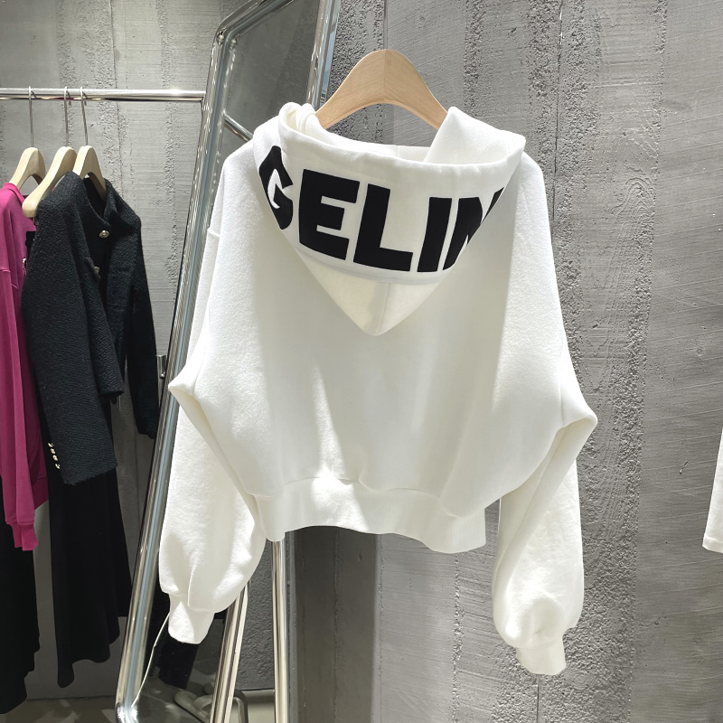 美式复古连帽字母印花卫衣女秋冬加绒新款宽松开衫短款外套ins潮