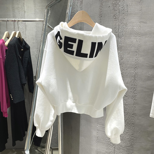 美式复古连帽字母印花卫衣女秋冬加绒新款宽松开衫短款外套ins潮