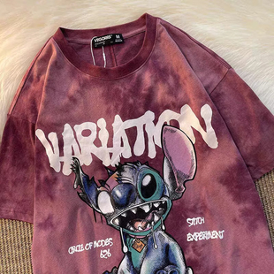 t恤女夏季 式 国潮情侣装 款 上衣潮 ins超火百搭半袖 原宿风做旧短袖