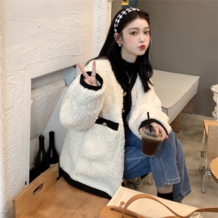 小香风羊羔毛外套女2025秋冬季新款加厚羊羔绒小个子短款减龄上衣