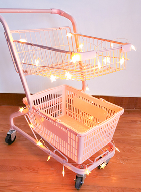 网红摆地摊拍照粉色少女心便利店购物车KTV日式双层手推车置物车