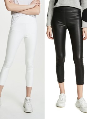 特价秋冬新品进口羊皮弹力白色紧身高腰女八分九分打底裤