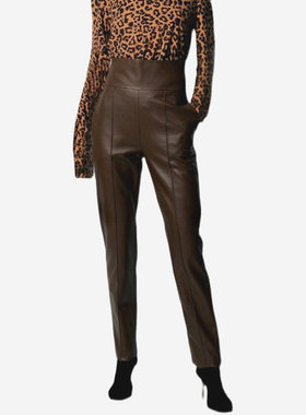 2025新款真皮羊皮弹力皮高腰锥型显瘦女皮裤黑色 巧克力色 蓝紫色