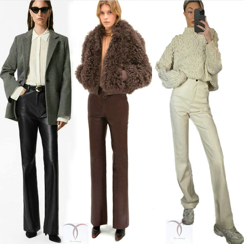 真皮修身小直筒女皮裤