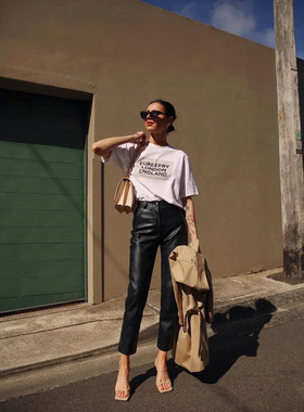 2024新款 特价回馈真皮锥腿小萝卜皮裤  不挑身材 高腰黑色九分裤