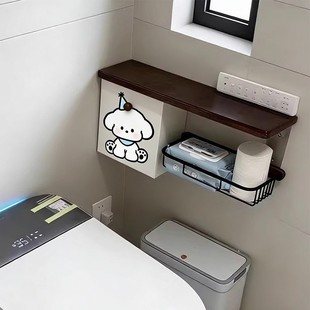 礼帽小狗卫生间木板置物架马桶旁边收纳盒姨妈巾湿巾收纳架卷纸盒