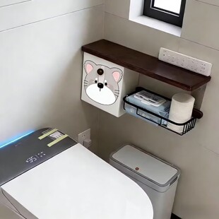 卡通小熊卫生间马桶后方置物架纸巾盒卷纸盒湿巾卫生纸放置盒厕所
