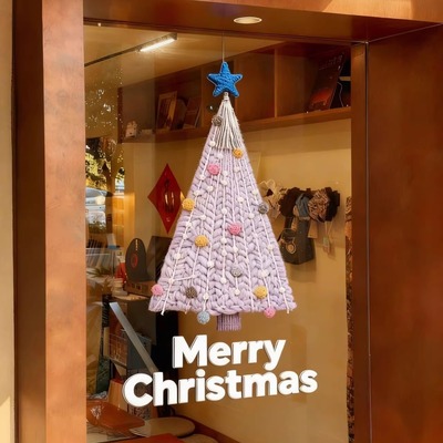2025圣诞节玻璃贴新款布艺圣诞树静电贴店铺橱窗装饰贴画门窗贴膜