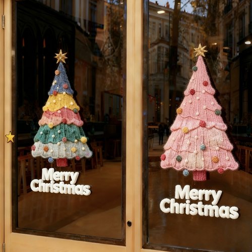 布艺圣诞节窗户装饰贴纸场景布置