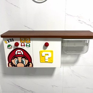 马里奥卫生间木板置物架厕所卫生巾收纳盒姨妈巾湿巾储物柜纸巾盒