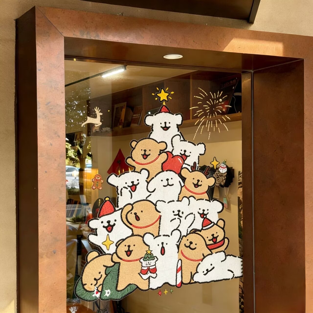 布艺圣诞小狗玻璃贴窗户装饰