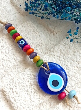 手工编织麻线彩珠恶魔之眼挂件 evil eye土耳其蓝眼睛车挂墙挂