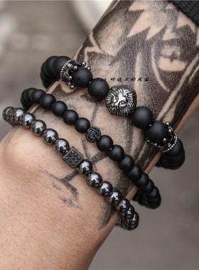 波西米亚狮子头黑磨砂手串