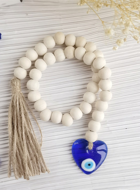 4cm心形蓝眼睛小挂件 手工编织evil eye恶魔之眼流苏挂饰家居壁挂