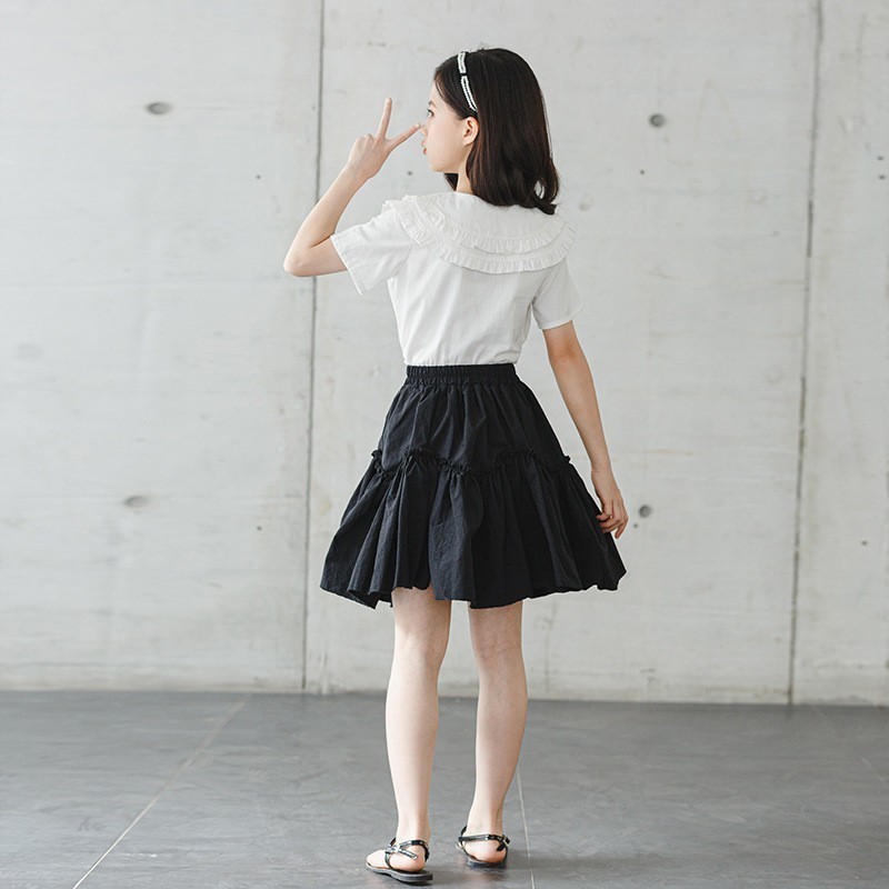 女童夏季花边领衬衣白色学生上衣