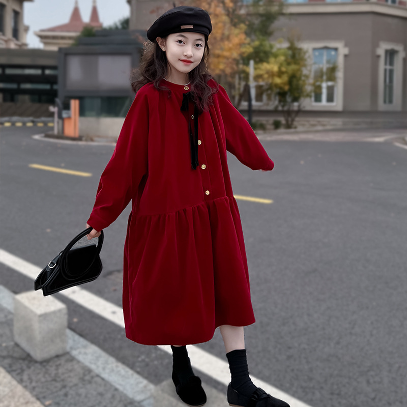 亲子新年丝绒长裙加厚公主裙喜庆