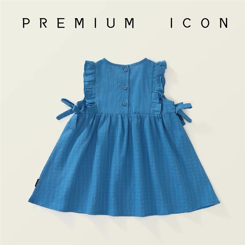 童装女童无袖连衣裙夏季蓝色背心裙棉布公主裙中小童宝宝洋气花边