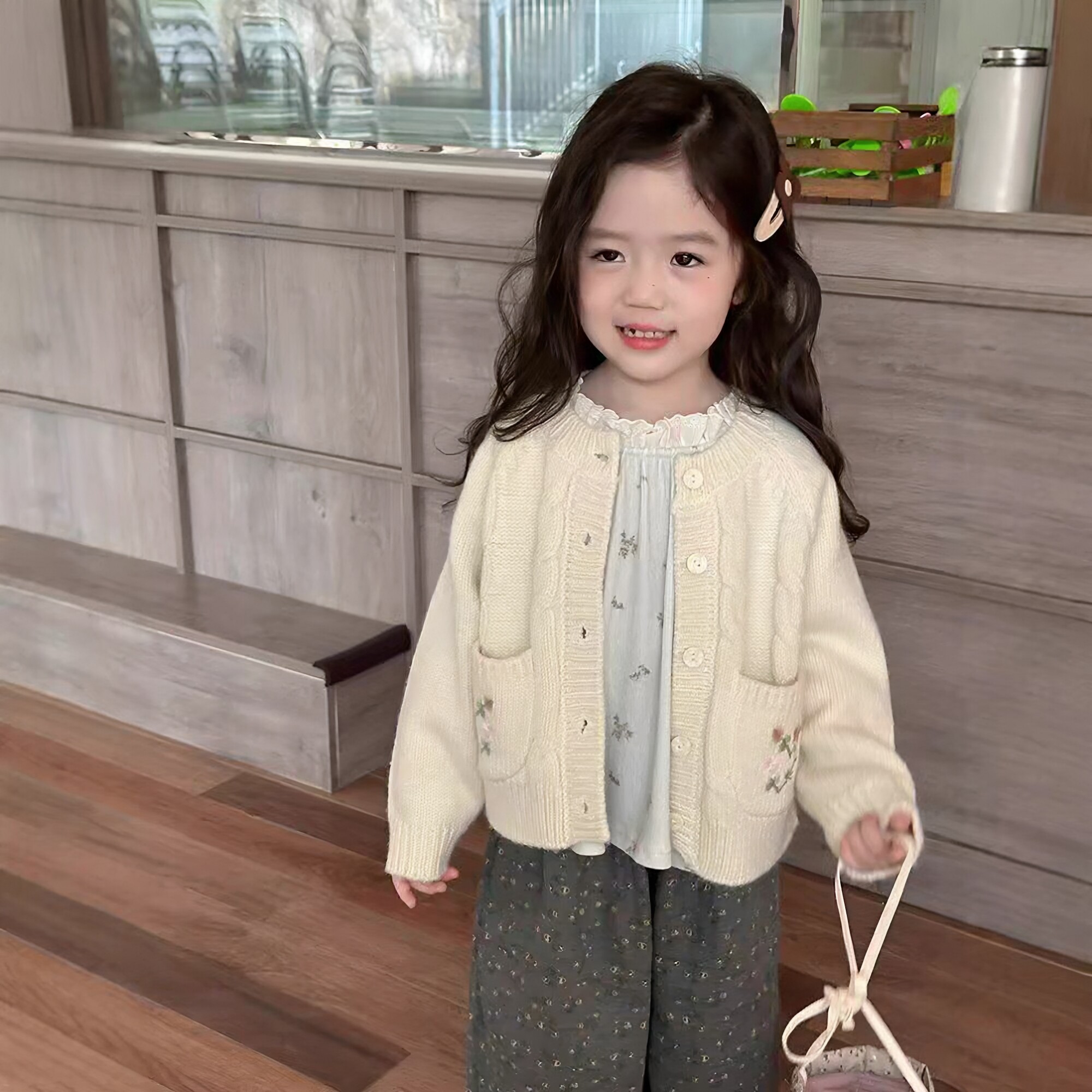 春款洋气中小女童麻花毛衣开衫针织外套碎花休闲裤子舒适百搭柔软