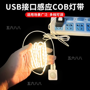 可调亮度常亮USB接口感应COB灯带暖光衣橱鞋 柜橱柜床底线性插充电