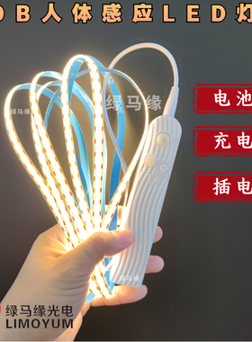 智能人体感应COB灯带5V电池盒款usb充电款无线卧室床底软LED灯条