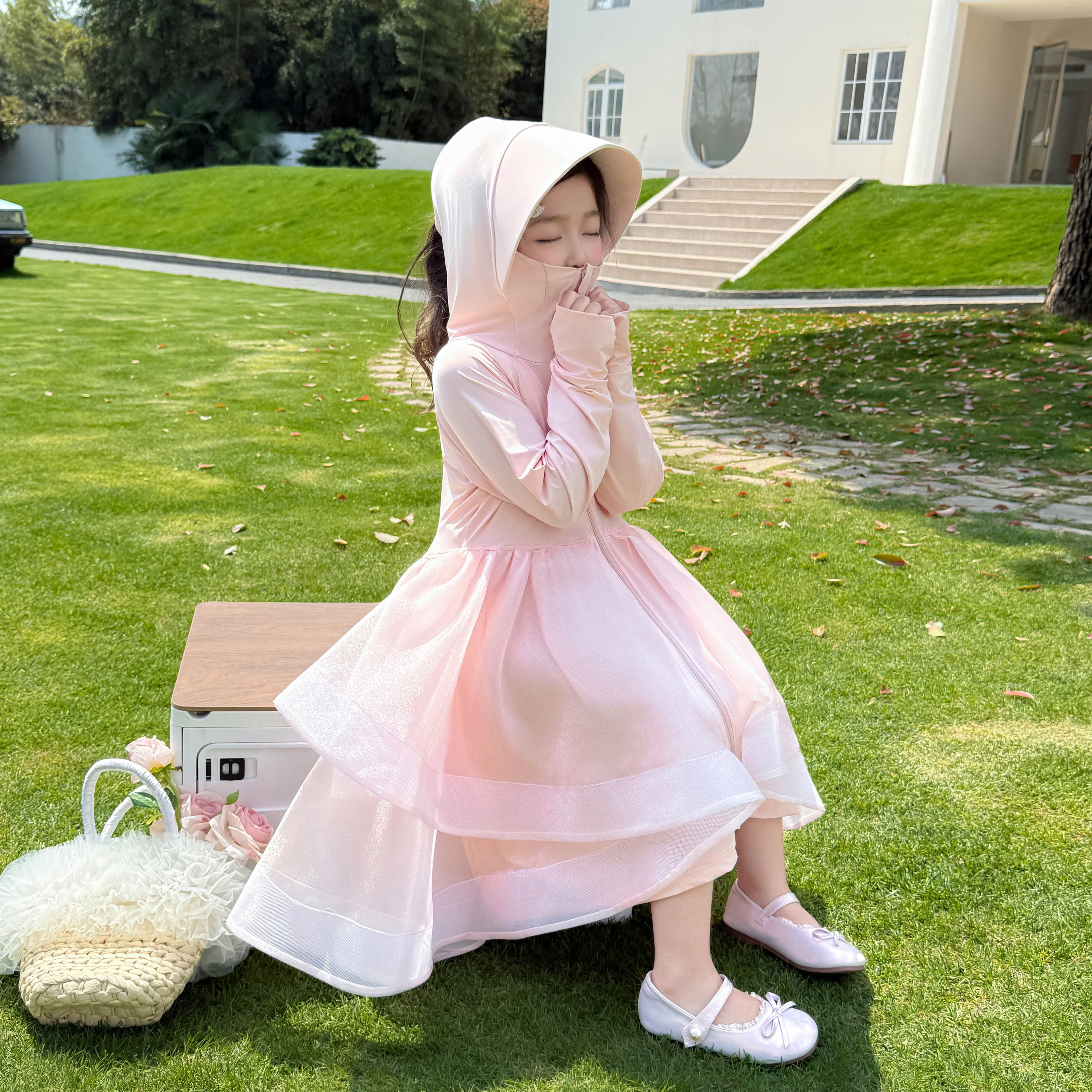 2026新款女童防晒衣长款连衣裙夏季连帽长袖公主风甜美薄冰丝外套