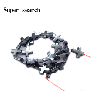 天然黑铁矿石十字架散珠子配件材料耳环吊坠男女饰品欧美毛衣链