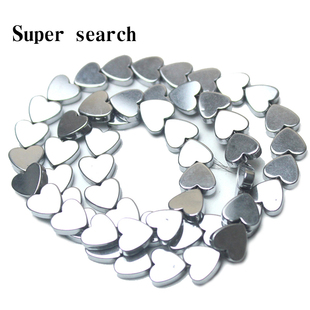 桃心形竖孔直孔平面银色散珠子diy手工串珠黑胆石铁矿石手链配饰