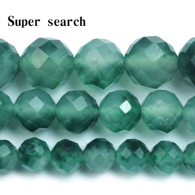 硬切面深绿冰种飘花玉髓石头散珠子diy手工串珠手链项链配饰耳坠