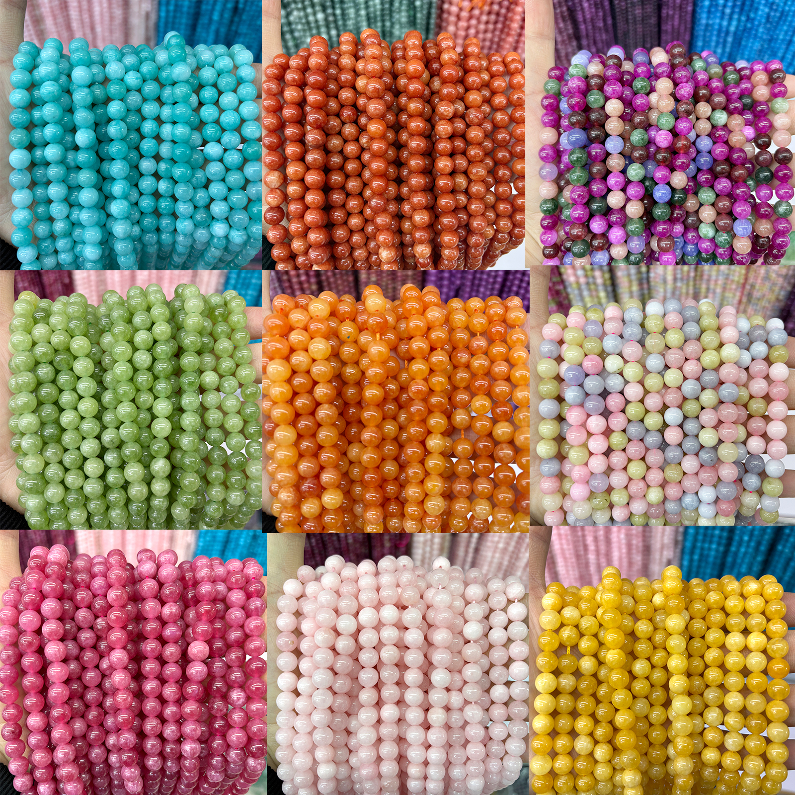 高品质彩色石头玉髓散珠子水晶圆珠DIY手工制作手链项链耳坠配饰
