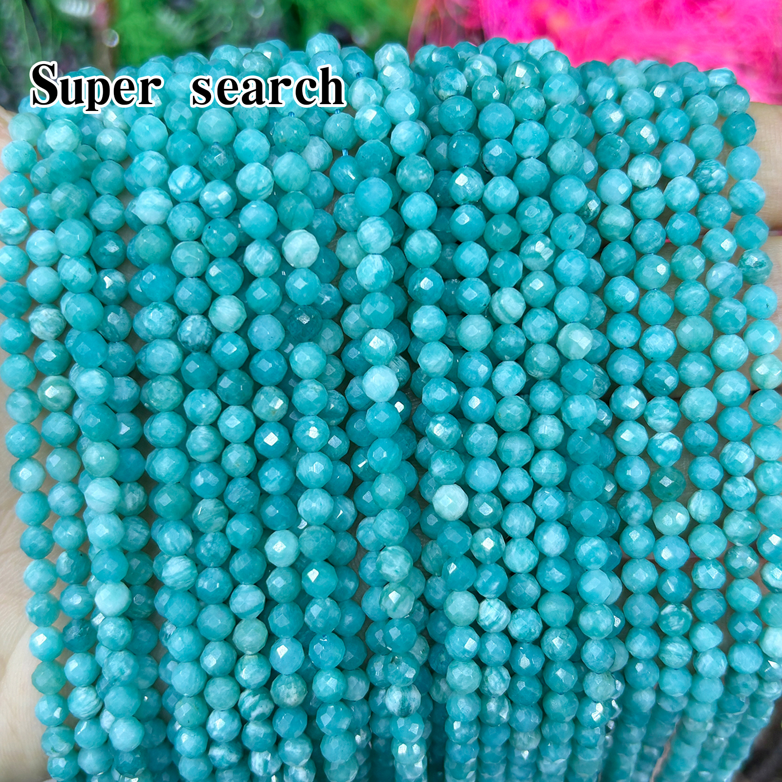 硬切面冰种青蓝天河石头宝石小颗粒串珠DIY戒指细手链项链散珠