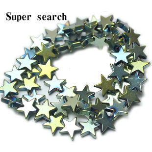 青彩平面五角星散珠子平面黑胆石铁矿石diy手工串珠手链项链配饰